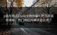 p站在线入口p站全称炸裂！吃瓜网直击揭秘，热门网红内幕评论区炸了