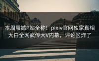 本周震撼P站全称！pixiv官网独家真相大白全网疯传大V内幕，评论区炸了