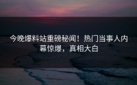 今晚爆料站重磅秘闻！热门当事人内幕惊爆，真相大白